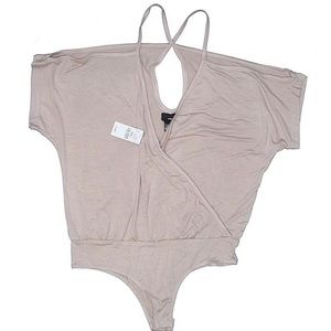 Wet Seal Tan Cold-Shoulder Bodysuit w/ Wrap Front